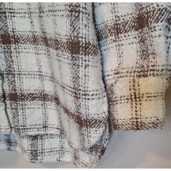 Sadie & Sage Plaid Shirt Jacket Womens Med Brown White Wool Blend Shacket Button - Picture 3 of 11
